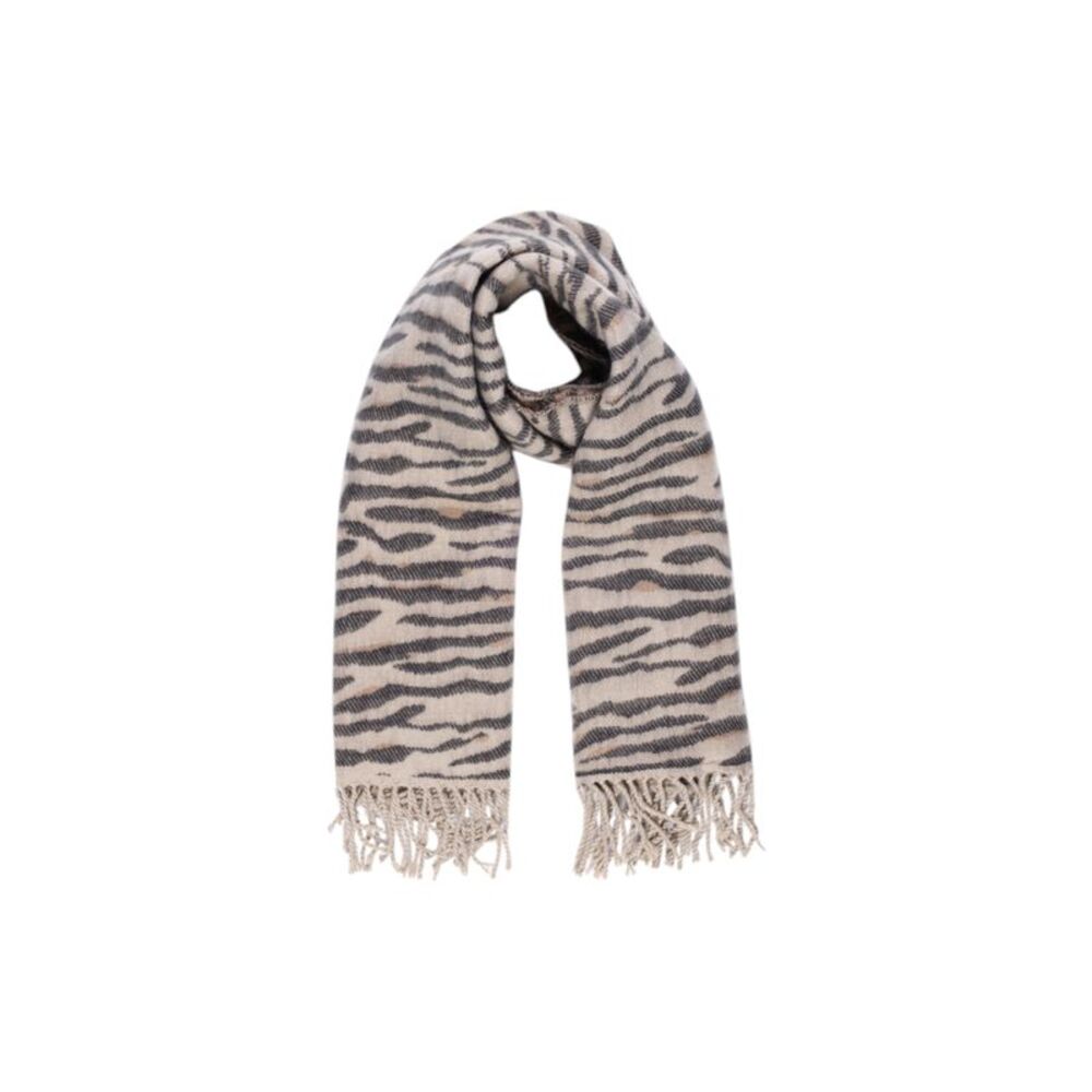 Pieces Zebra Print Scarf with Fringe Women Beige Scarves